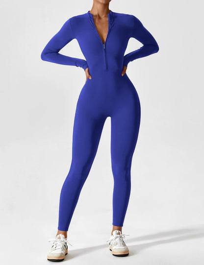 Women - Long Sleeve/ Short Sleeve Zipper Jumpsuit