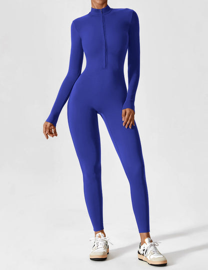 Women - Long Sleeve/ Short Sleeve Zipper Jumpsuit