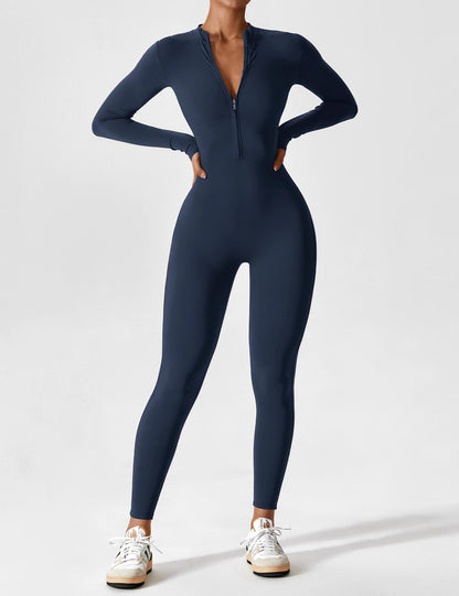 Women - Long Sleeve/ Short Sleeve Zipper Jumpsuit
