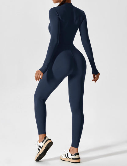 Women - Long Sleeve/ Short Sleeve Zipper Jumpsuit