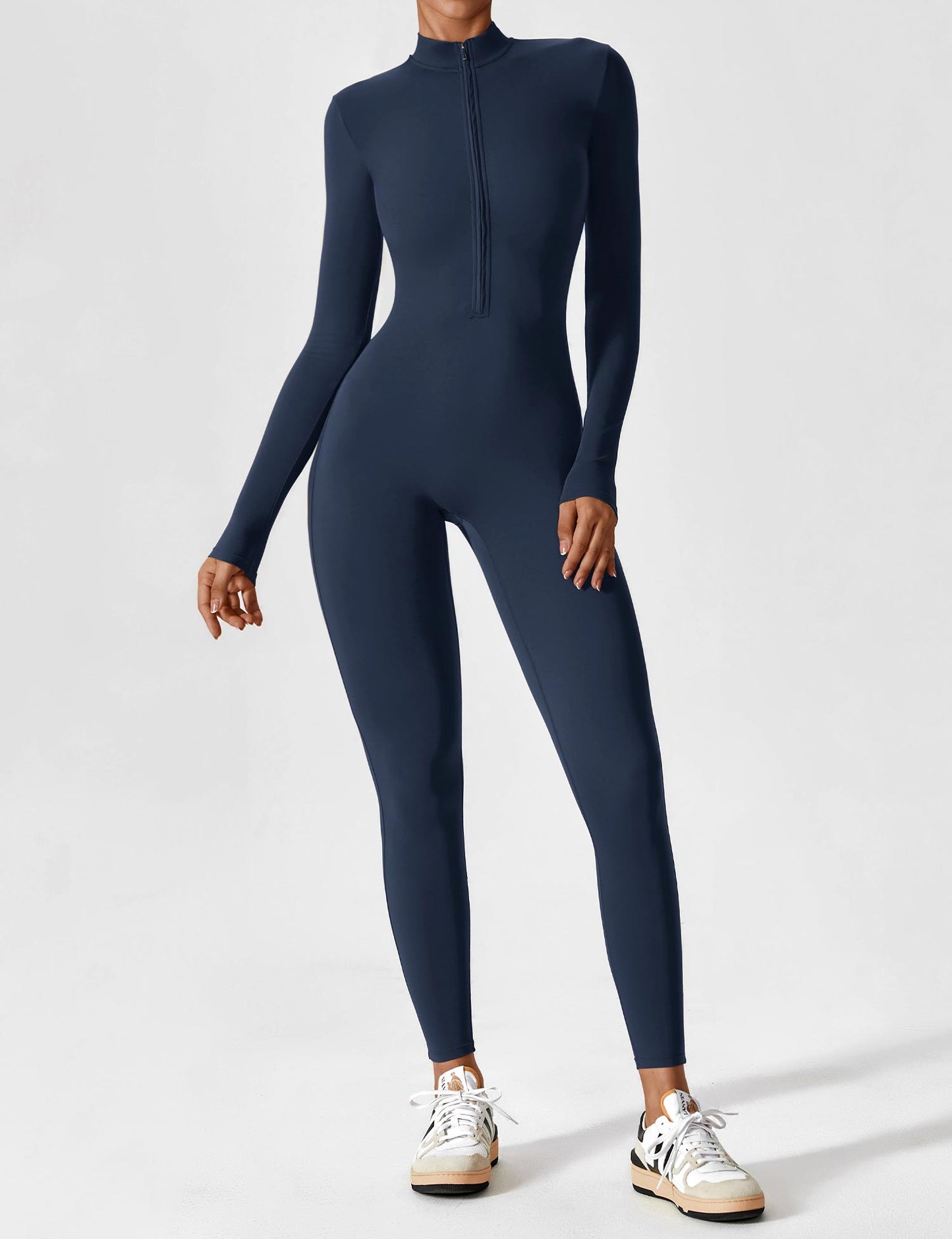 Women - Long Sleeve/ Short Sleeve Zipper Jumpsuit