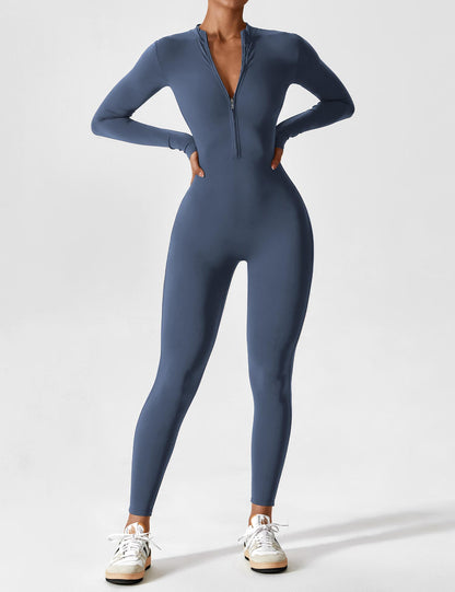 Women - Long Sleeve/ Short Sleeve Zipper Jumpsuit