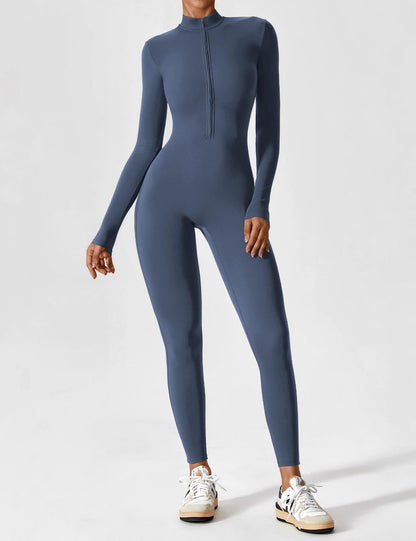 Women - Long Sleeve/ Short Sleeve Zipper Jumpsuit