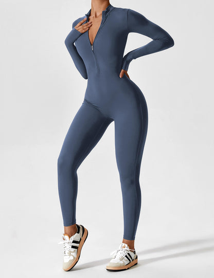 Women - Long Sleeve/ Short Sleeve Zipper Jumpsuit