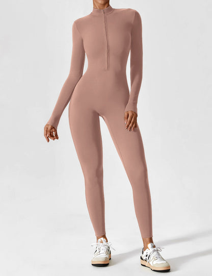 Women - Long Sleeve/ Short Sleeve Zipper Jumpsuit