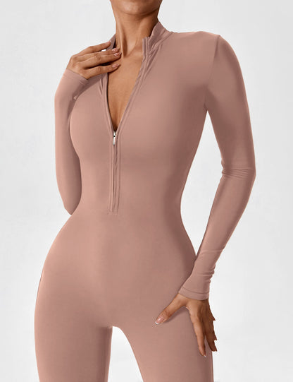 Women - Long Sleeve/ Short Sleeve Zipper Jumpsuit
