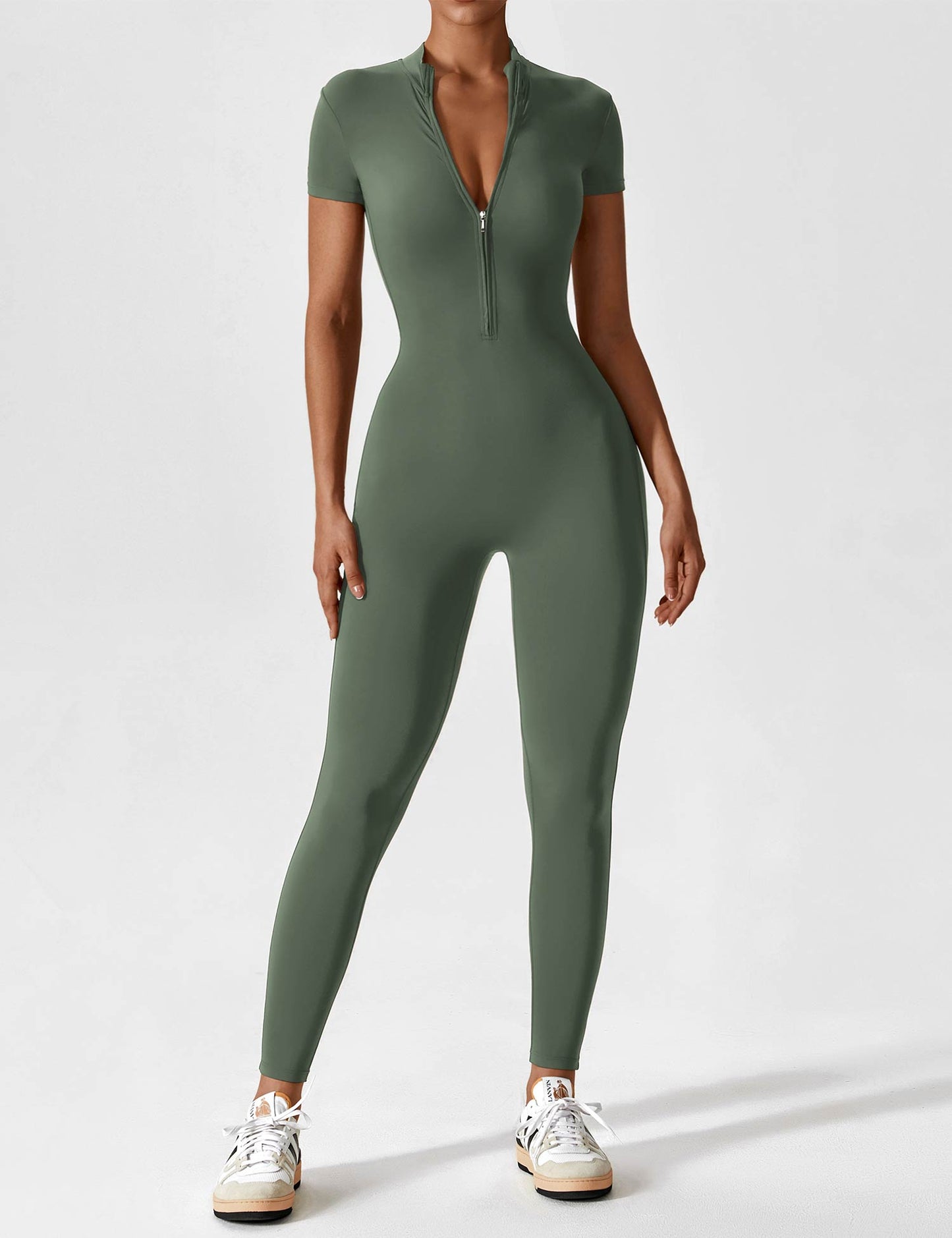 Women - Long Sleeve/ Short Sleeve Zipper Jumpsuit