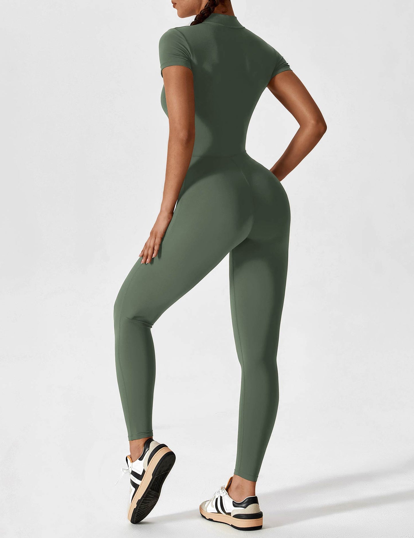 Women - Long Sleeve/ Short Sleeve Zipper Jumpsuit