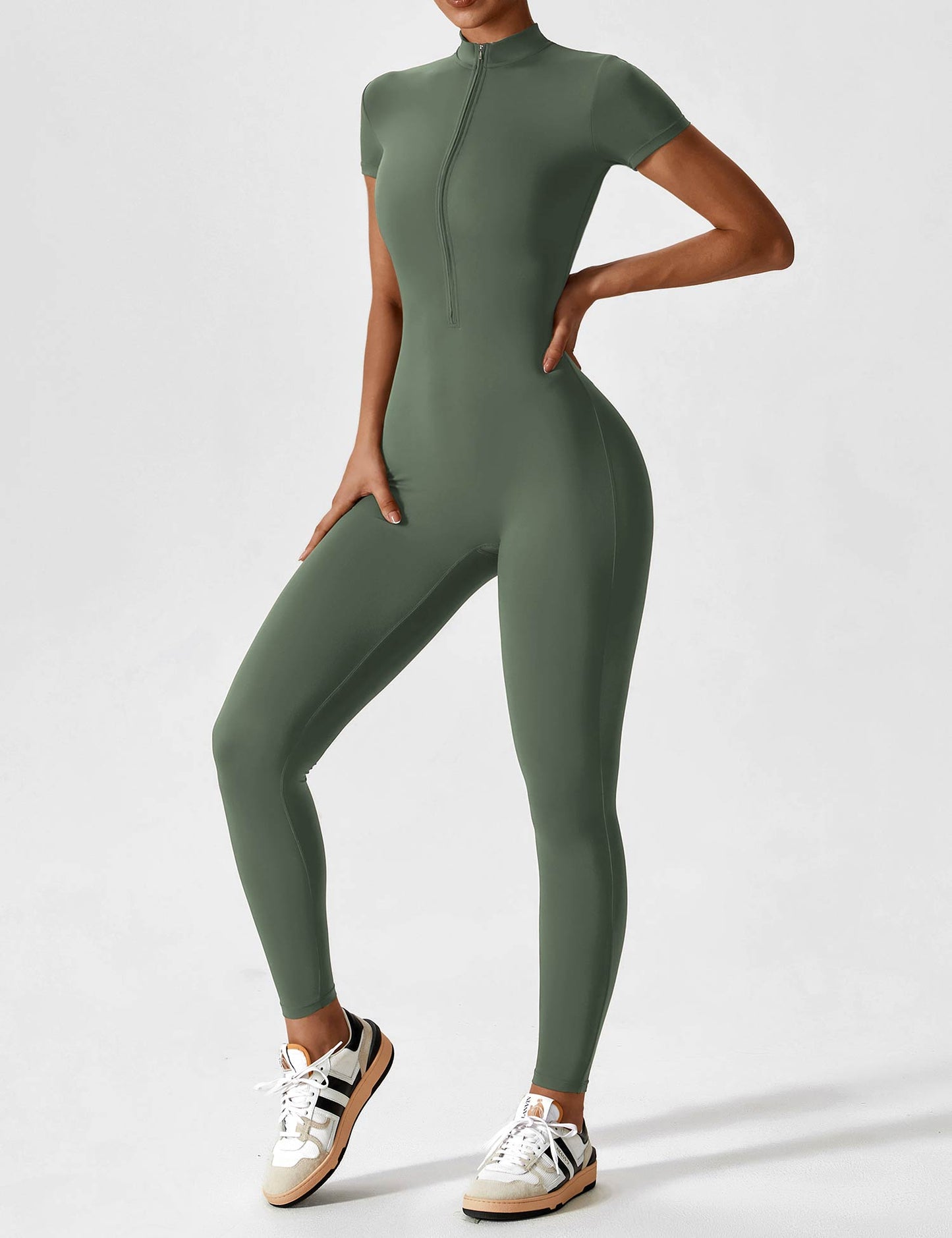 Women - Long Sleeve/ Short Sleeve Zipper Jumpsuit