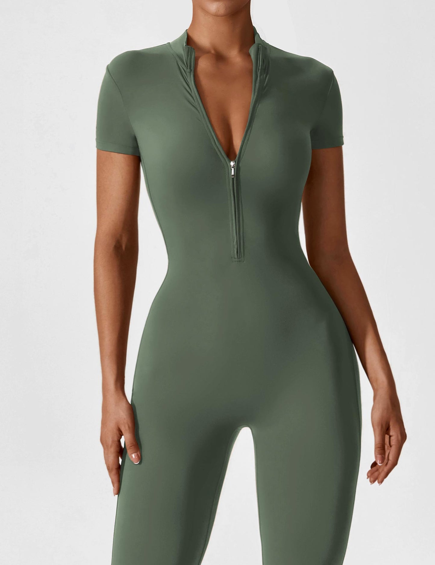 Women - Long Sleeve/ Short Sleeve Zipper Jumpsuit