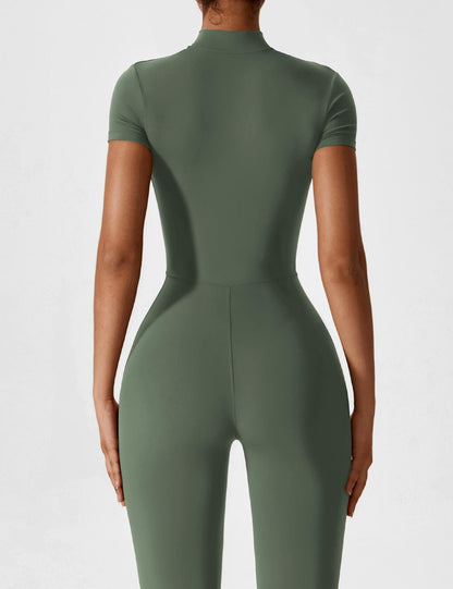 Women - Long Sleeve/ Short Sleeve Zipper Jumpsuit