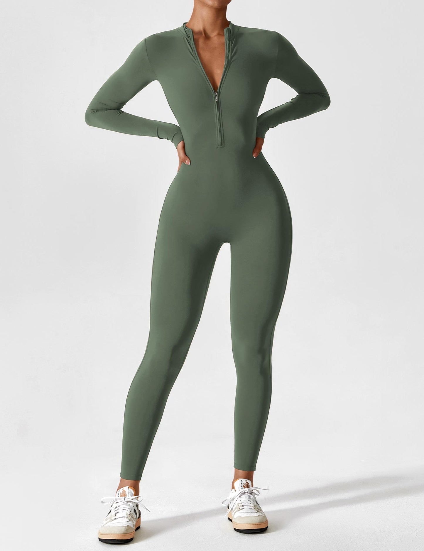 Women - Long Sleeve/ Short Sleeve Zipper Jumpsuit