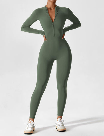 Women - Long Sleeve/ Short Sleeve Zipper Jumpsuit