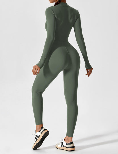 Women - Long Sleeve/ Short Sleeve Zipper Jumpsuit