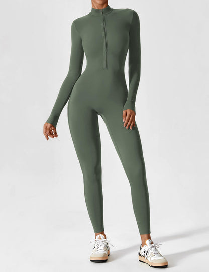 Women - Long Sleeve/ Short Sleeve Zipper Jumpsuit