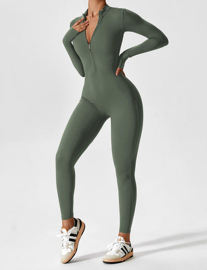 Women - Long Sleeve/ Short Sleeve Zipper Jumpsuit