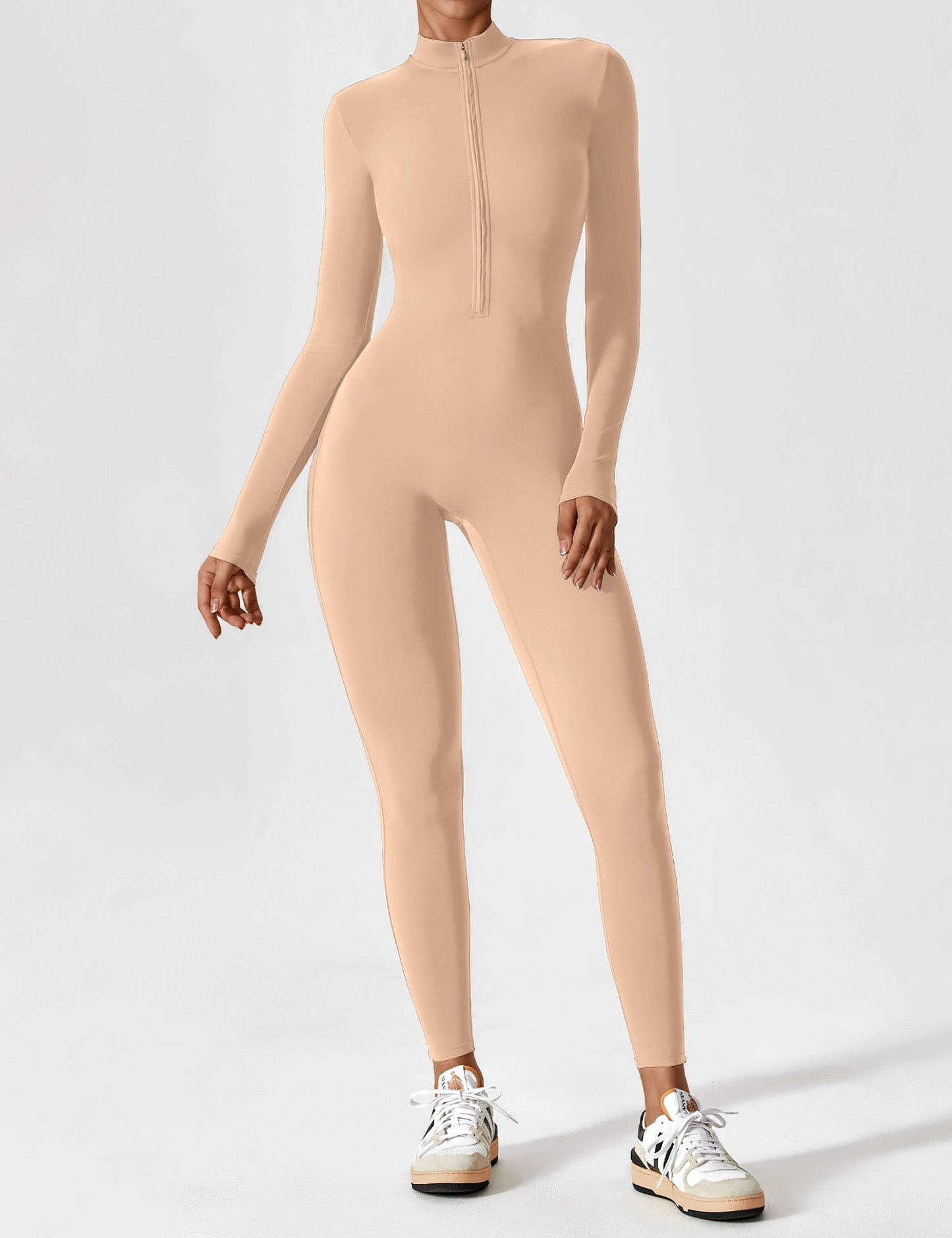 Women - Long Sleeve/ Short Sleeve Zipper Jumpsuit