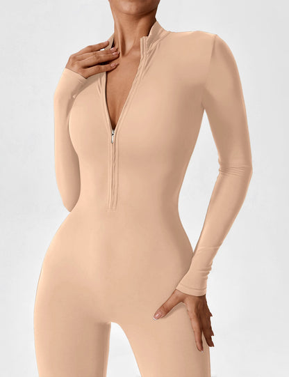 Women - Long Sleeve/ Short Sleeve Zipper Jumpsuit