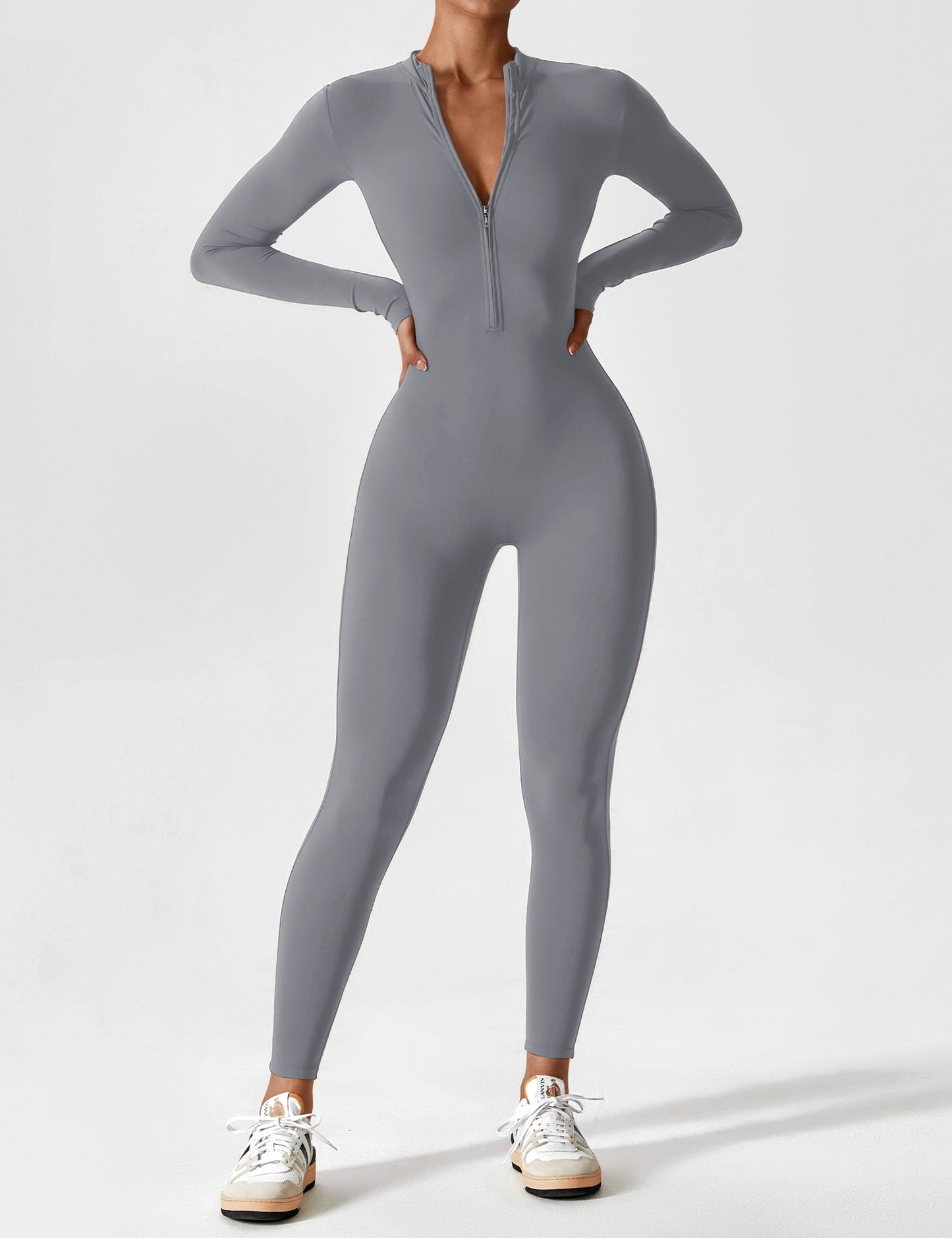 Women - Long Sleeve/ Short Sleeve Zipper Jumpsuit