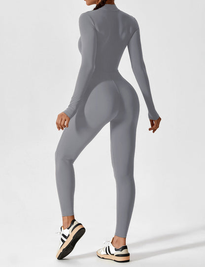 Women - Long Sleeve/ Short Sleeve Zipper Jumpsuit