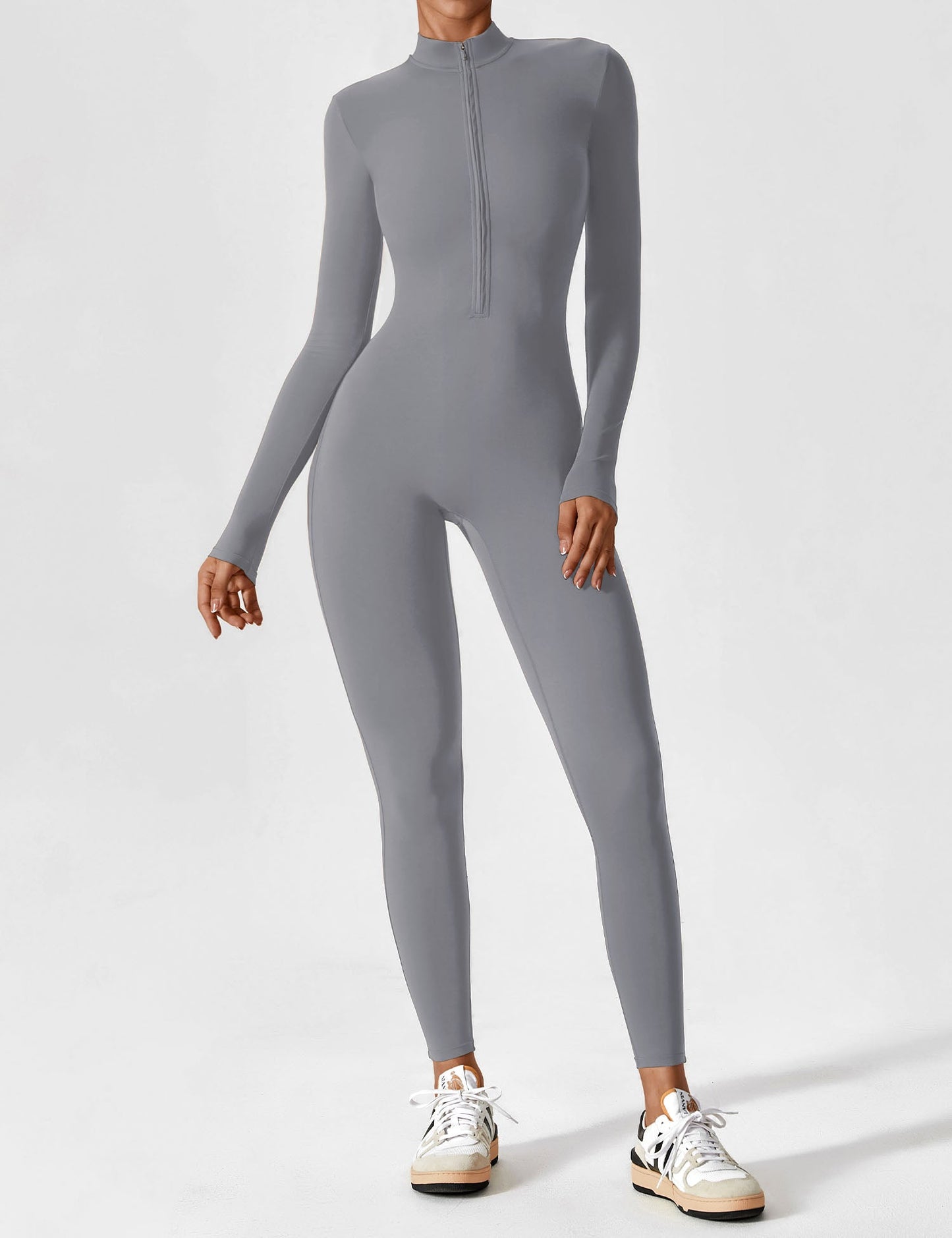 Women - Long Sleeve/ Short Sleeve Zipper Jumpsuit