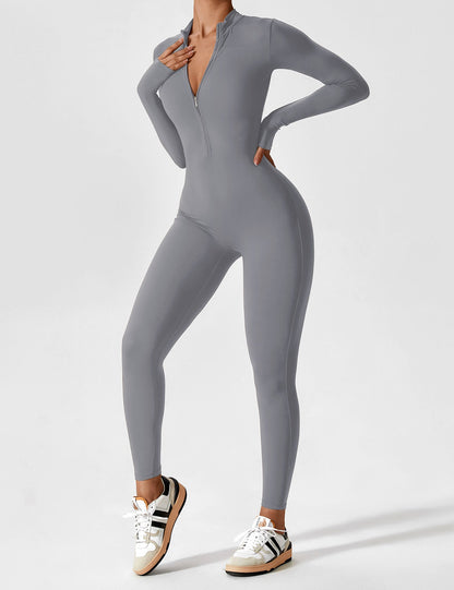 Women - Long Sleeve/ Short Sleeve Zipper Jumpsuit