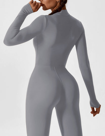 Women - Long Sleeve/ Short Sleeve Zipper Jumpsuit