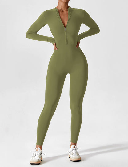 Women - Long Sleeve/ Short Sleeve Zipper Jumpsuit