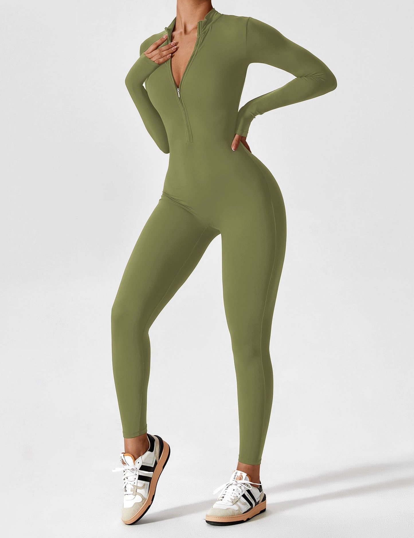 Women - Long Sleeve/ Short Sleeve Zipper Jumpsuit