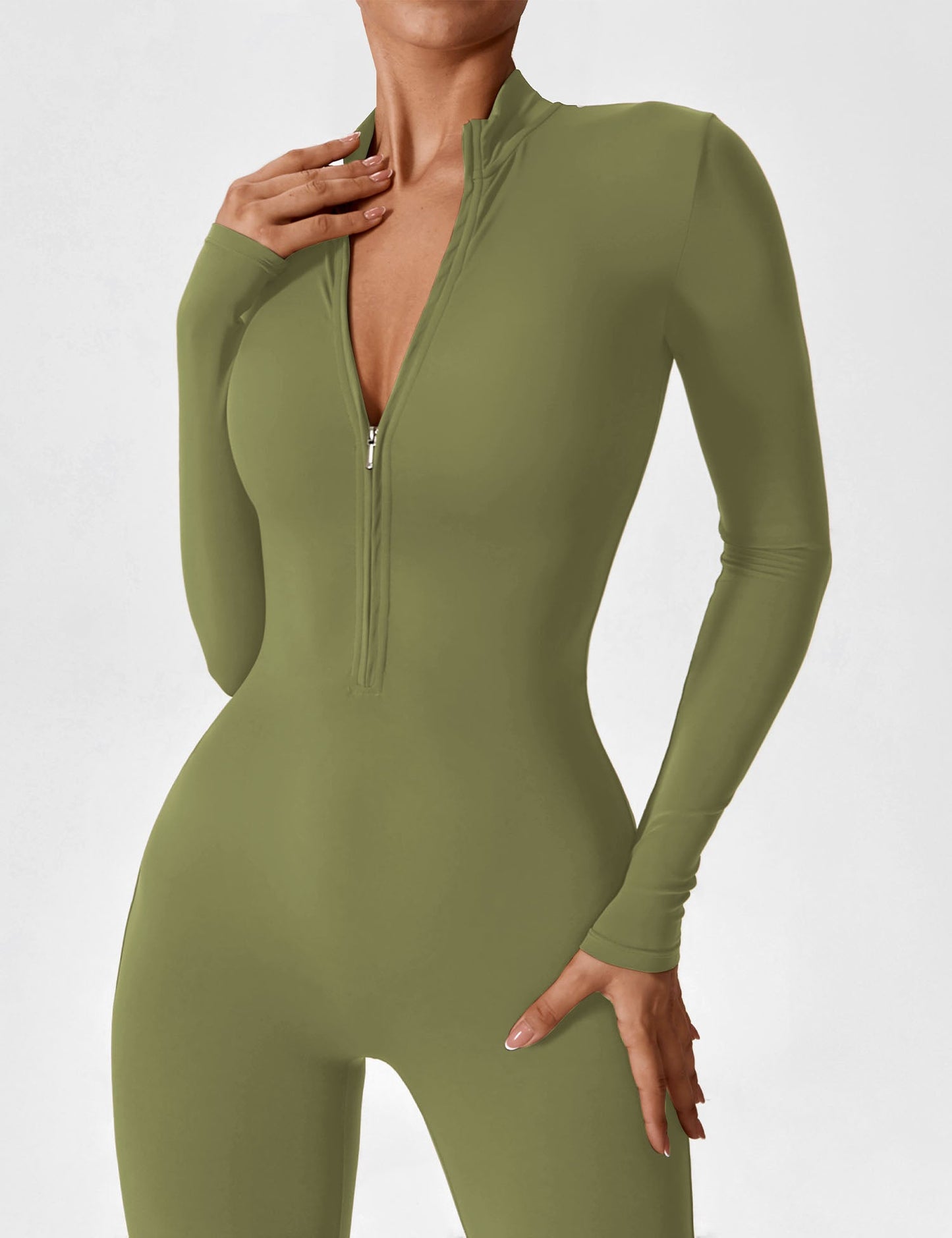 Women - Long Sleeve/ Short Sleeve Zipper Jumpsuit