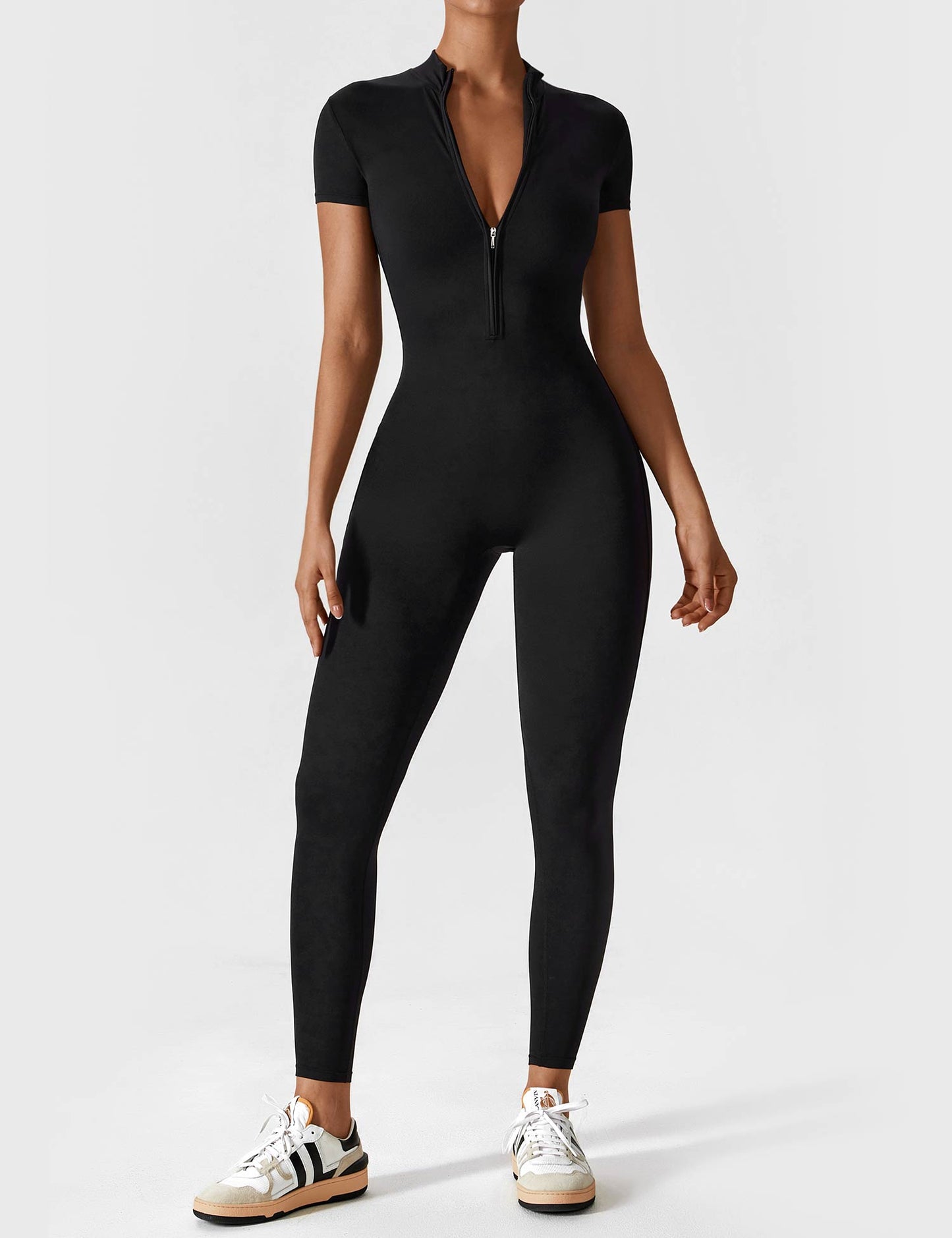 Women - Long Sleeve/ Short Sleeve Zipper Jumpsuit