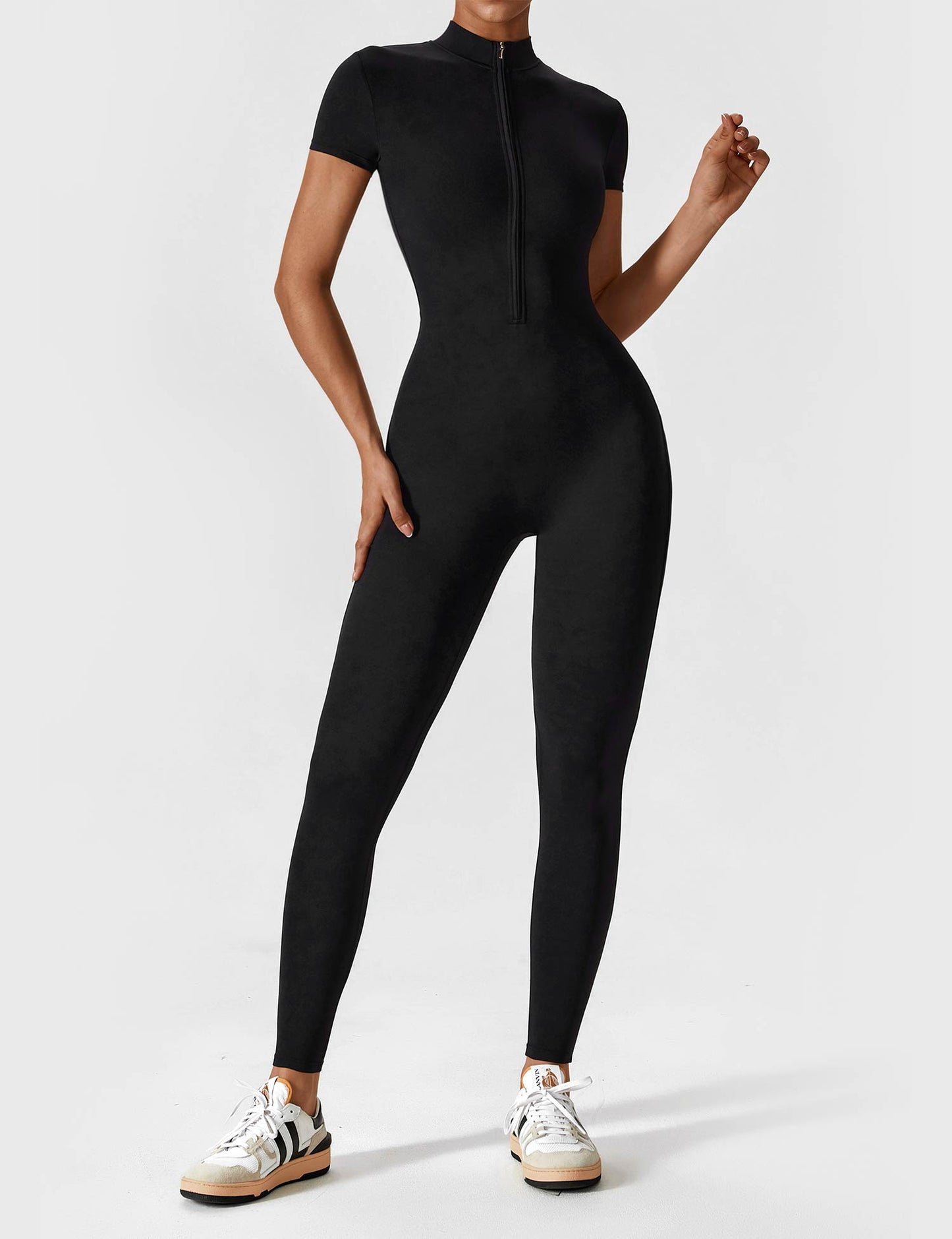 Women - Long Sleeve/ Short Sleeve Zipper Jumpsuit