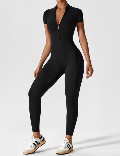 Women - Long Sleeve/ Short Sleeve Zipper Jumpsuit