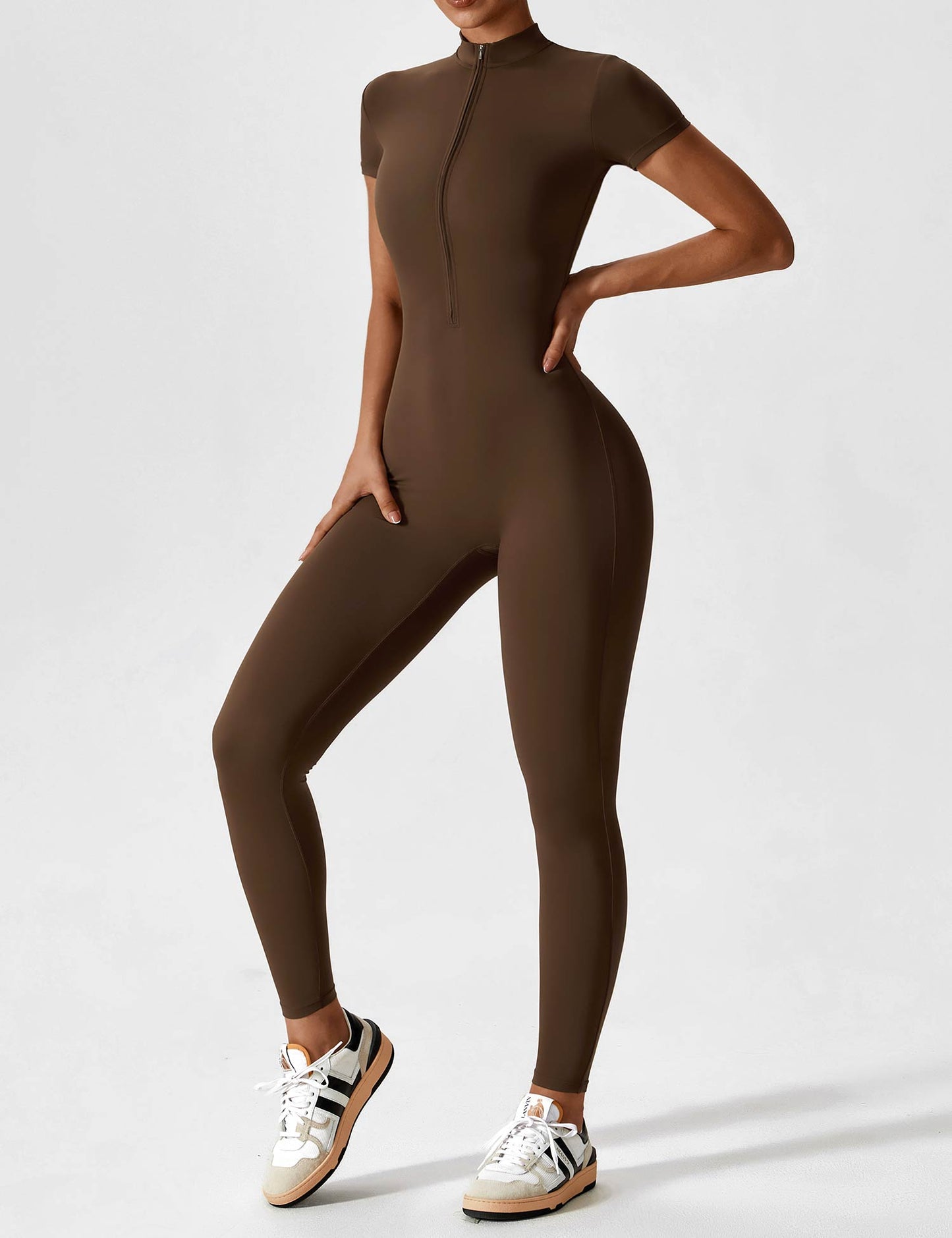 Women - Long Sleeve/ Short Sleeve Zipper Jumpsuit