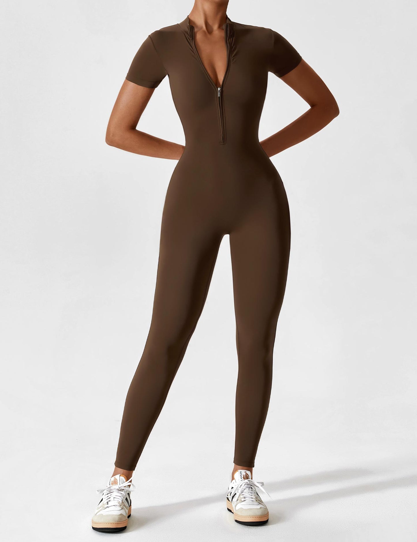 Women - Long Sleeve/ Short Sleeve Zipper Jumpsuit