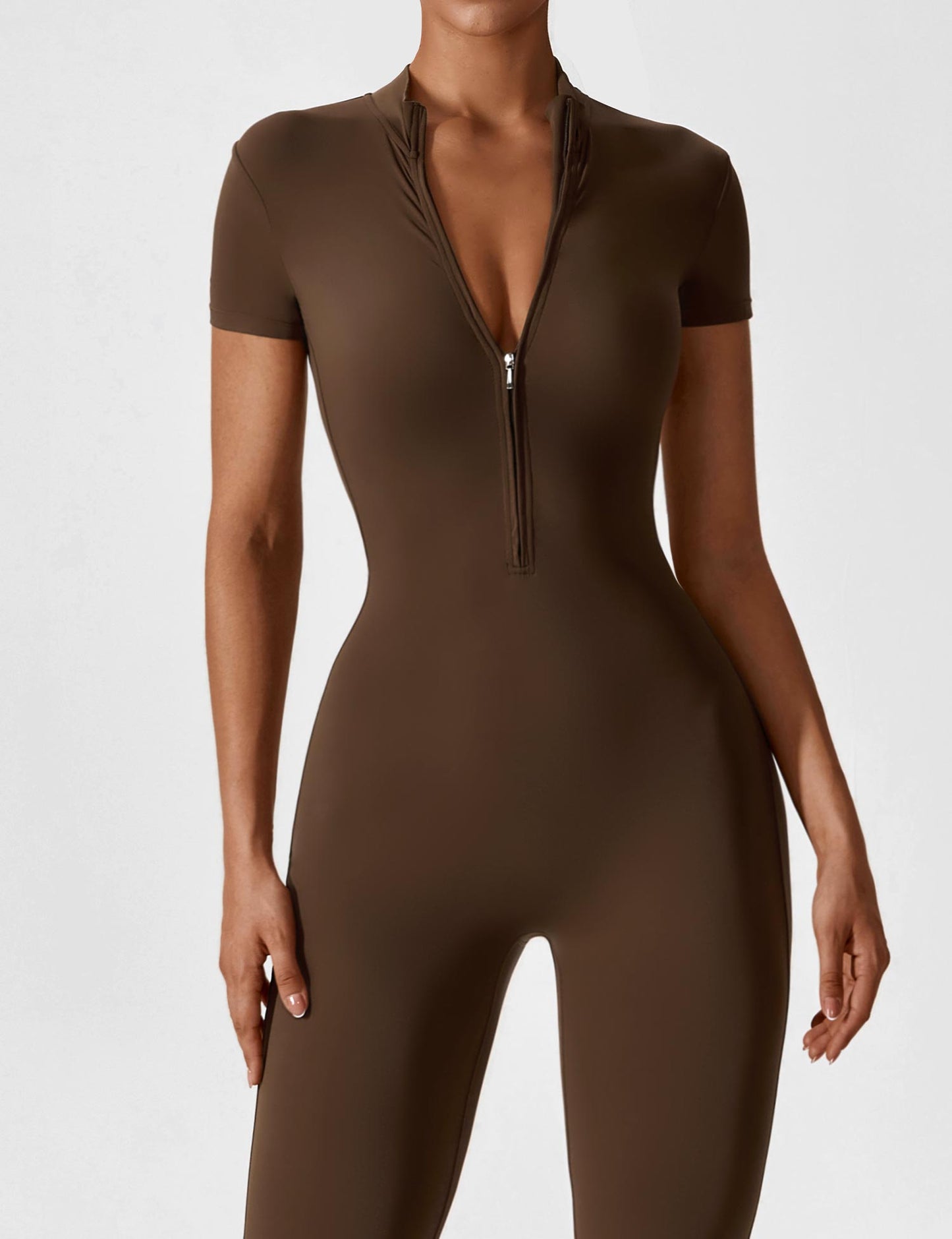 Women - Long Sleeve/ Short Sleeve Zipper Jumpsuit
